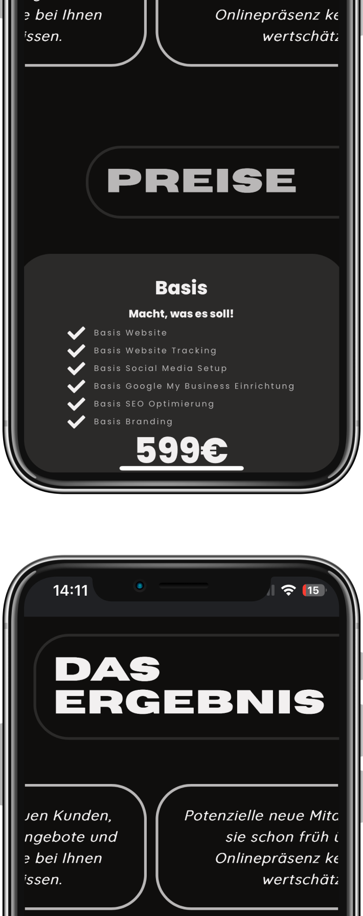 Online Marketing für kleine Unternehmen als Website auf einem Smartphone
